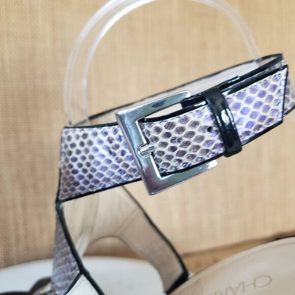 Vintage Charles Jourdan Black White Purple Iridescent Snakeskin Stiletto Heels 7 - Picture 5 of 15